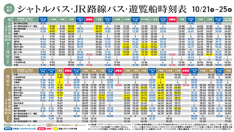 シャトルバス、遊覧船のご利用について